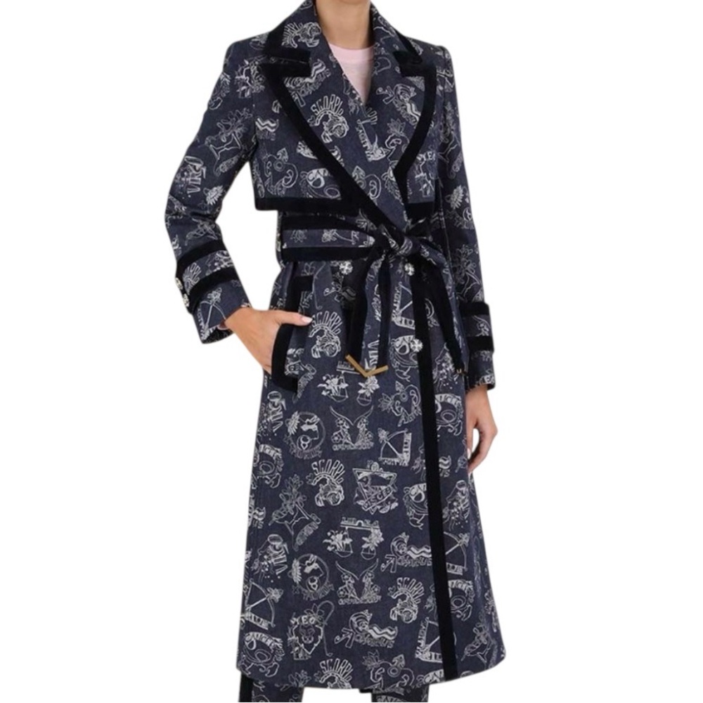 ZIMMERMAN KALEIDOSCOPE PRINT DENIM TRENCH COAT SIZE US 4